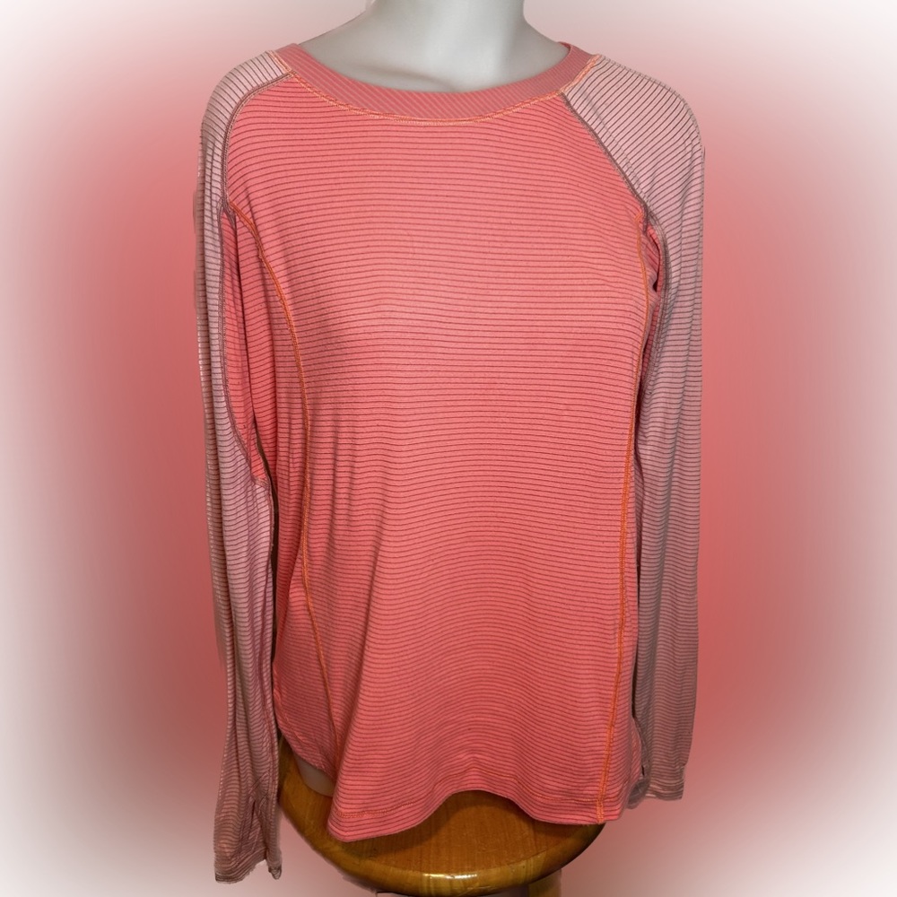 Lululemon 8 Pop Orange Dune Wagon Stripe Turn It Up Long Sleeve Shirt Top